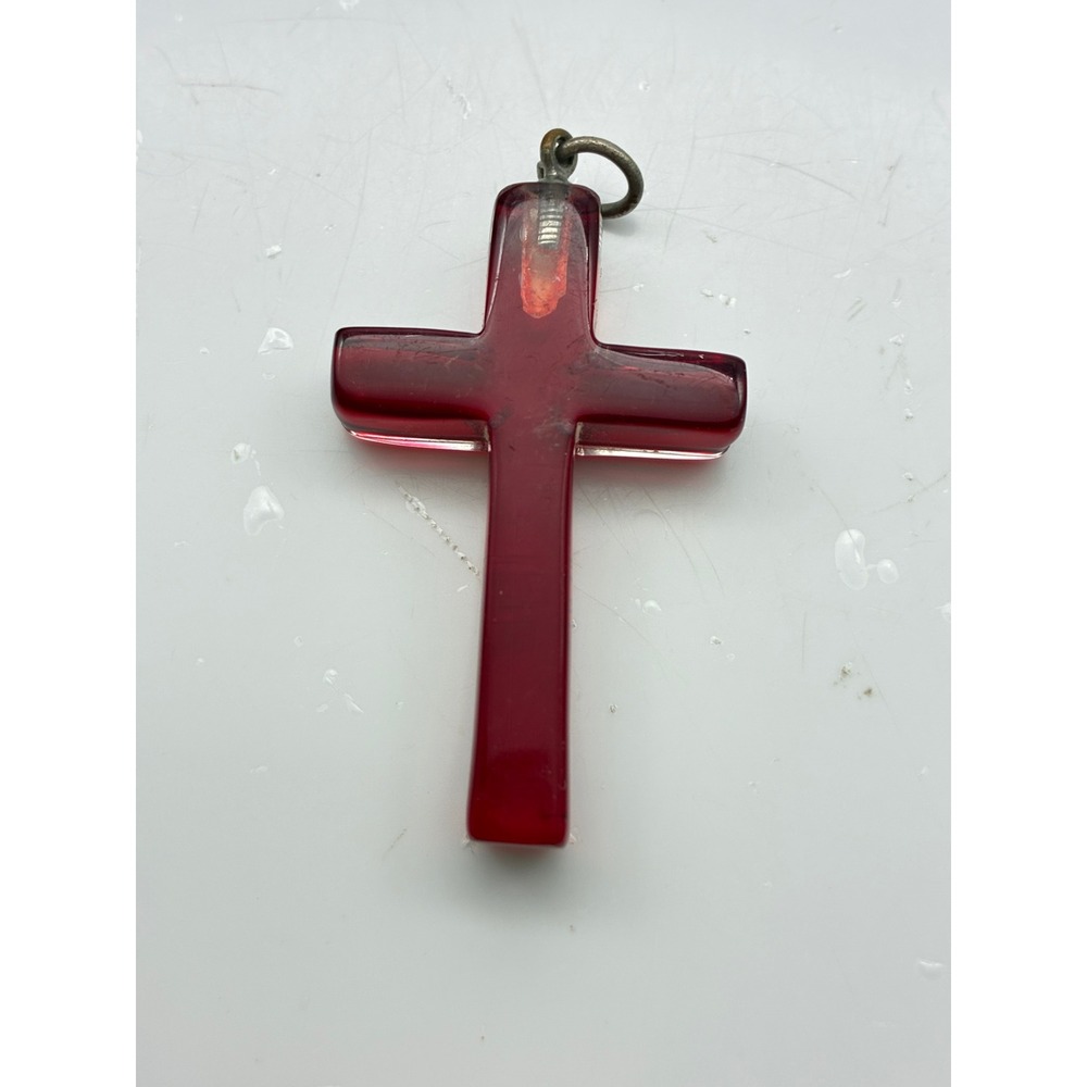 Vintage Religious Pendant Lot Red Resin and Gold Tone Cross St Christopher - Picture 3 of 10